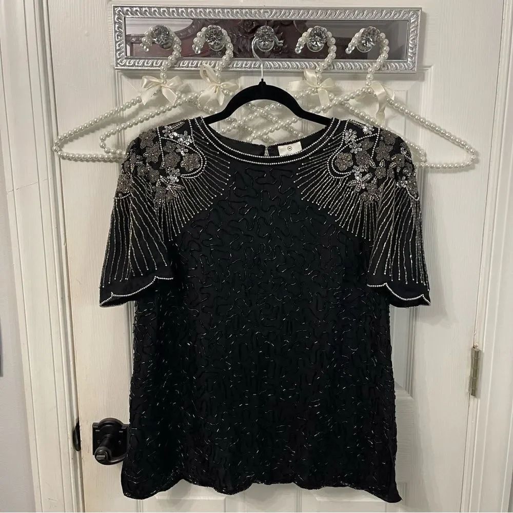 Elegant Black Embellished Women's Top
